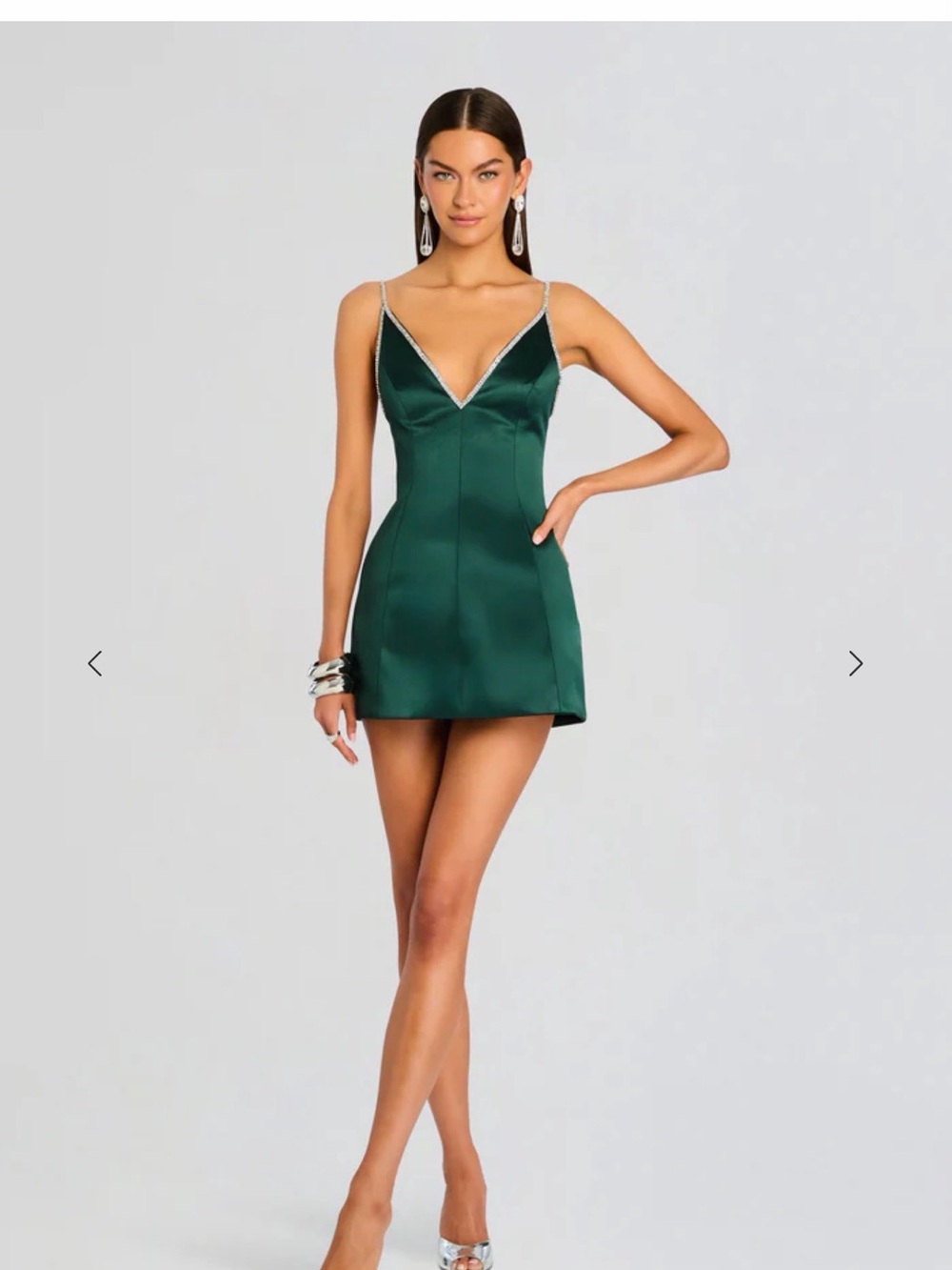 Retrofete Emerald Satin Mini Dress with Crystal Straps